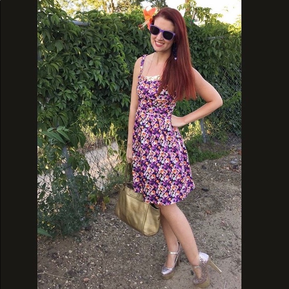 Ixia Purple and Orange Floral Skater Dress
